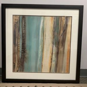 Framed Abstract Aqua and Beige Artwork